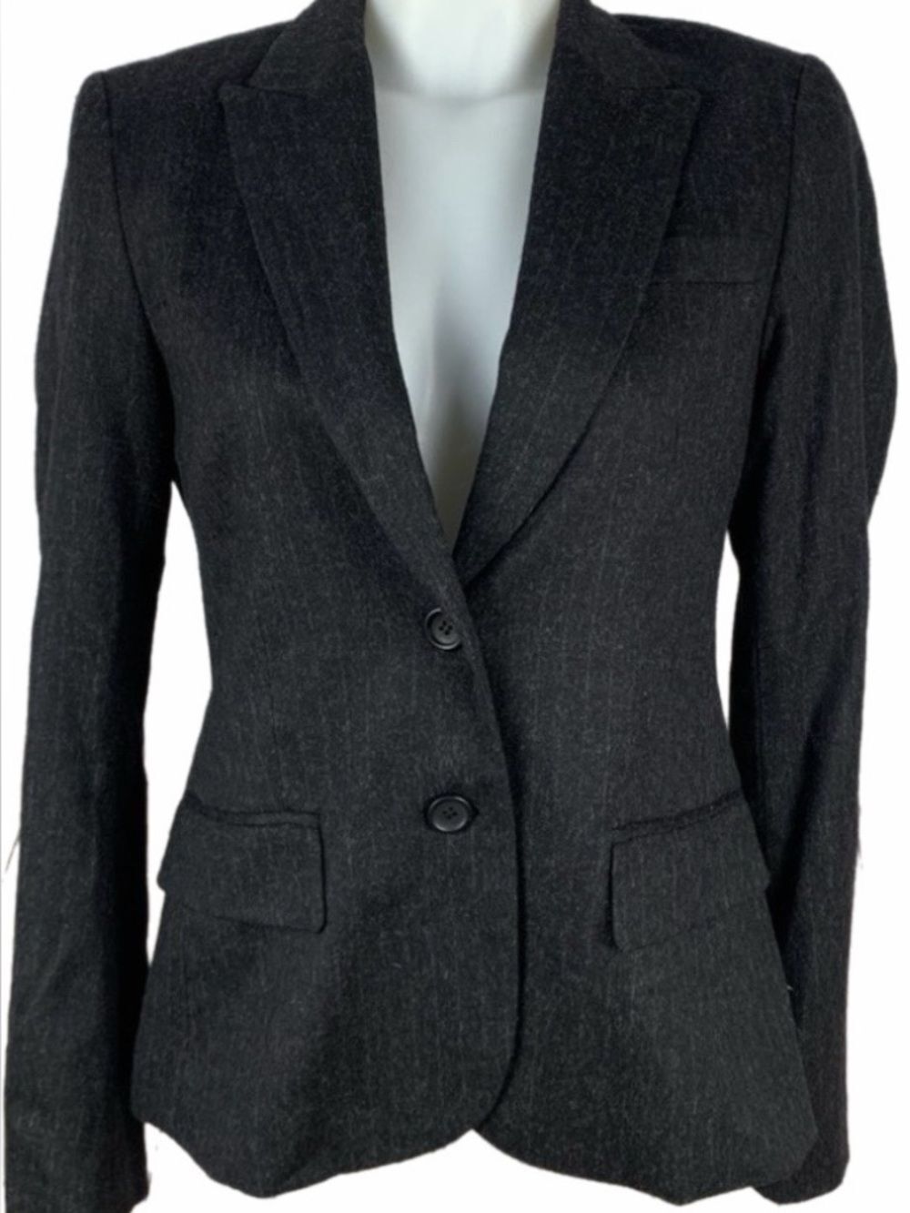 Theory Wool Pinstripe Two-Button Blazer Charcoal Gray Size 8 Lined Designer